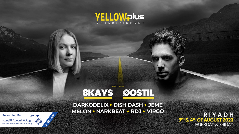Yellow Plus Entertainment 2023 lineup poster featuring 8Kays and Oostil.